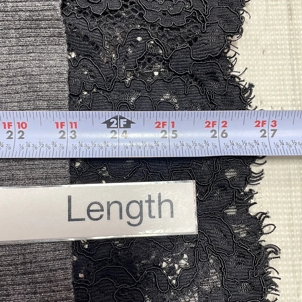Topshop Sweater V-neck Gray Black Lace Hem Size 4